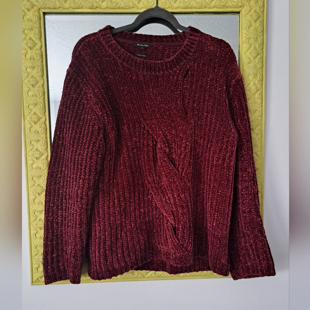 Massimo Dutti Burgundy Ribbed Crew Neck Sweater